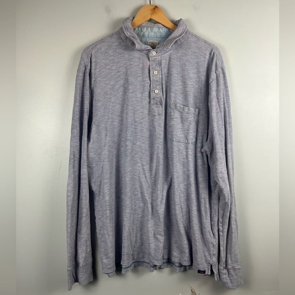 Faherty Polo Shirt Mens Stripe Long Sleeve Red Sun Indigo size xxl